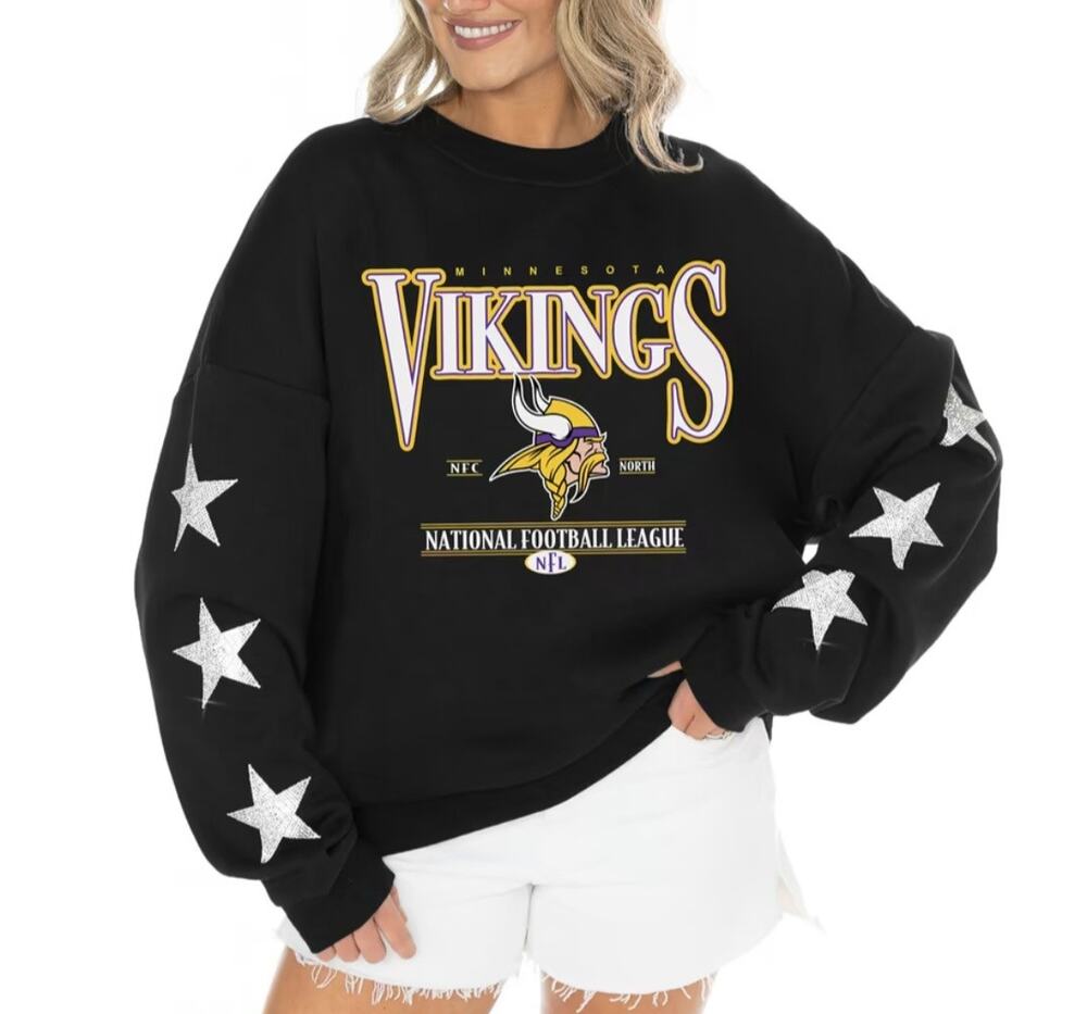 NFL Minnesota Vikings Gameday Couture Rhinestone Star Sleeve Sweatshirt S
